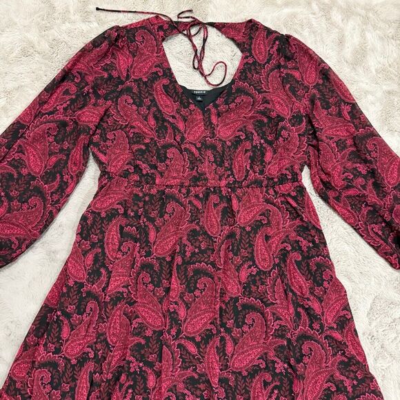 Torrid Burgundy Paisley Tea Length Clip Dot Open Back A-Line Dress Plus Size 1X - Picture 8 of 11